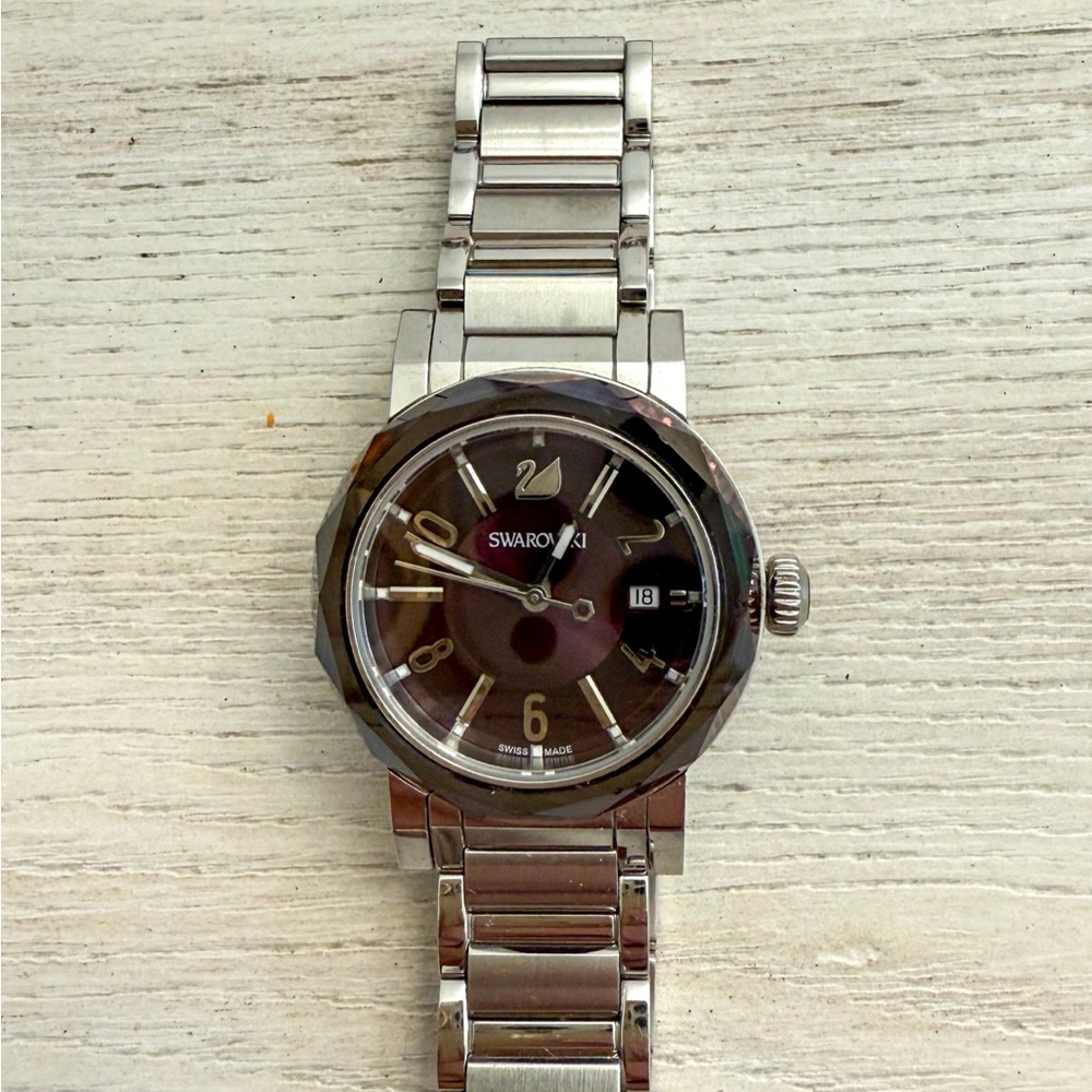 Swarovski Silver Watch with Amethyst Dial